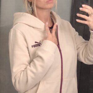 Puma Women's Essential Contrast Tape Logo Hoodie (M) Beige